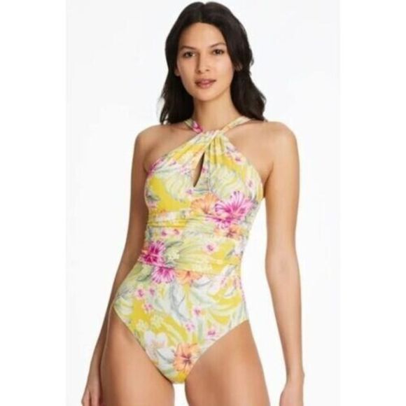 Bleu Rod Beattie Sz 12 Canary Gold Paradiso High Neck One-Piece Swimsuit $119 - Picture 12 of 13